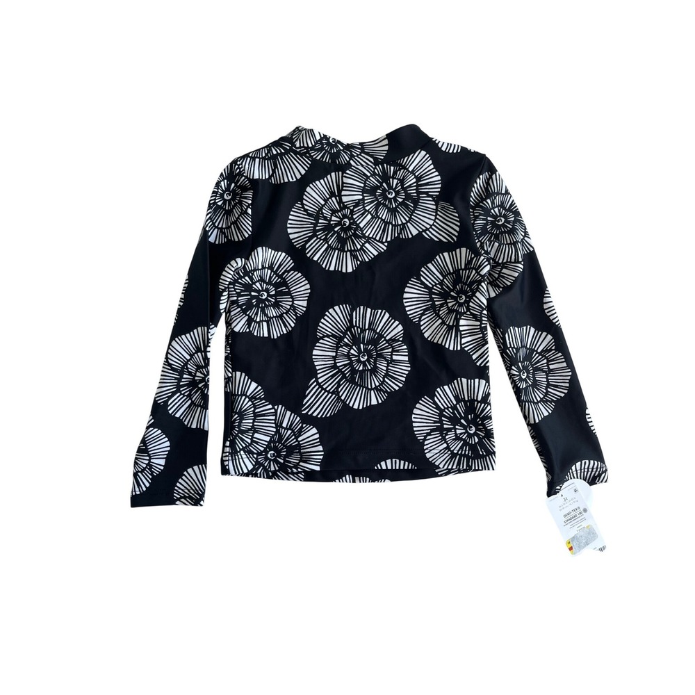 Carters Kids 3T Rash Guard Long Sleeve Swim Shirt Black White Floral UPF 50+ NEW - Picture 1 of 6